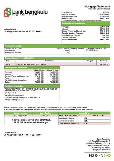 Modèle Word et PDF de relevé hypothécaire de la Banque indonésienne Bengkulu